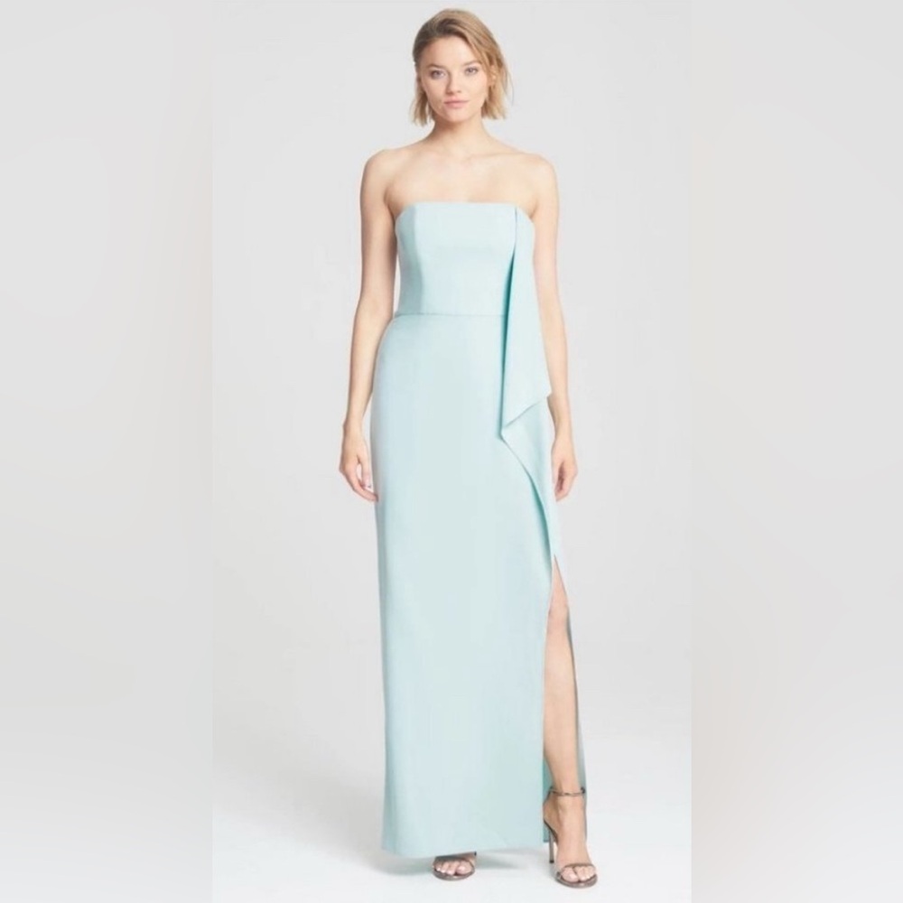 HALSTON- Elegant Light Blue Strapless Dress